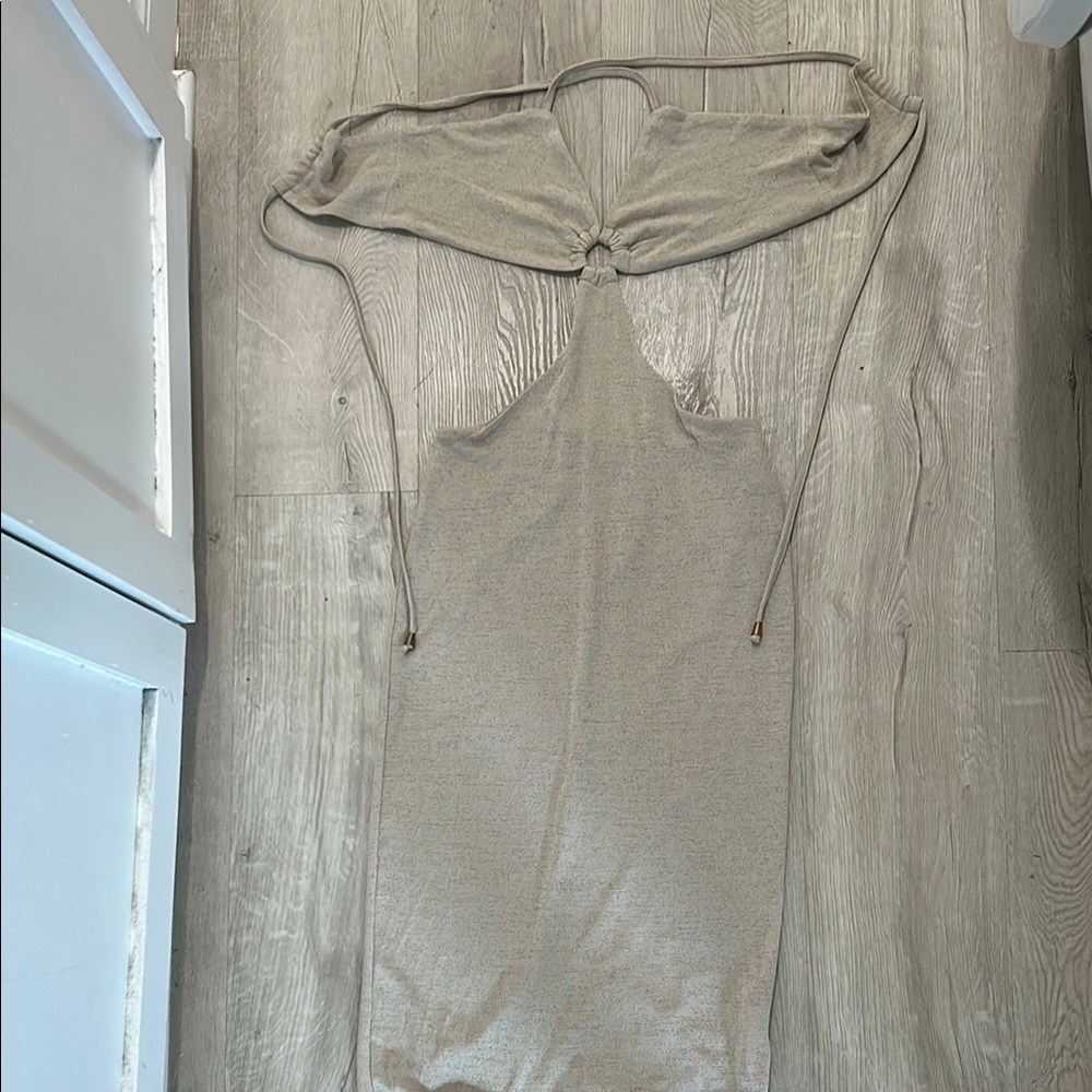 Taupe adjustable Strap midi dress with Cut Outs